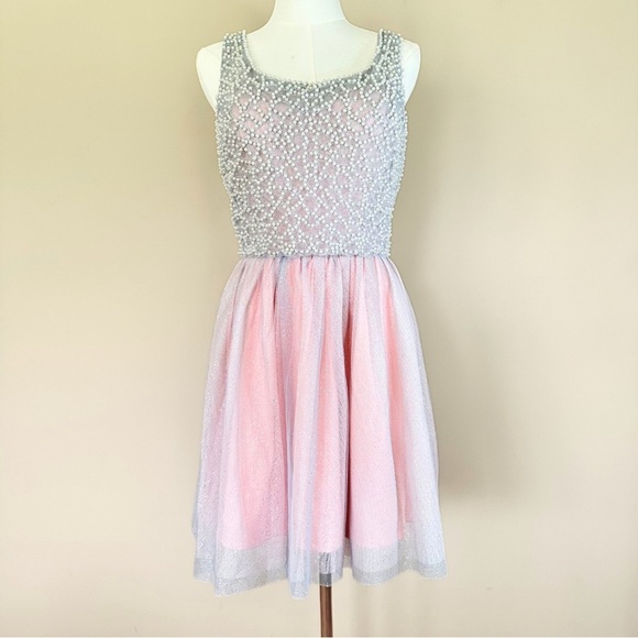 As U Wish Dresses & Skirts - NEW Sparkly Pink Beaded Dress Pearls Junior 7 Balletcore Fairy Feminine Homecomi